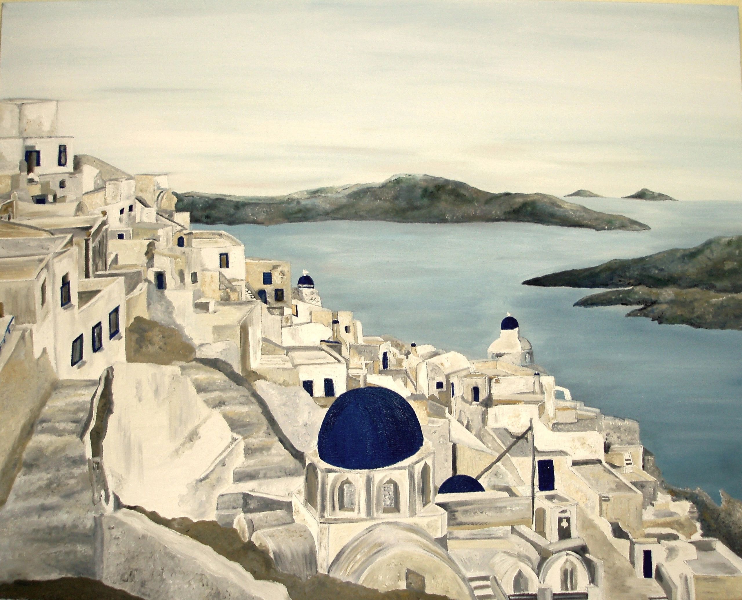 Santorini Islands landscape - oil painting by Saskia