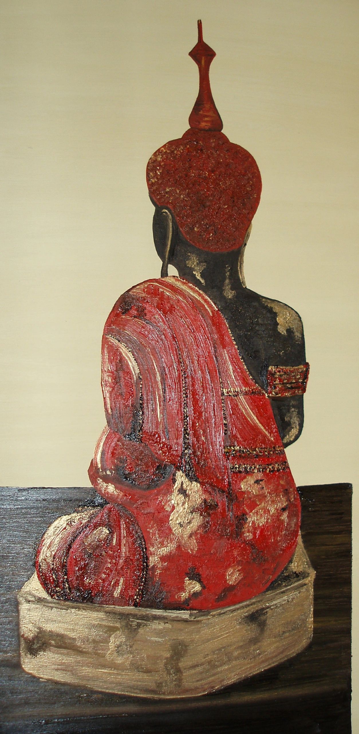 Buddha statue from behind - oil painting by Saskia